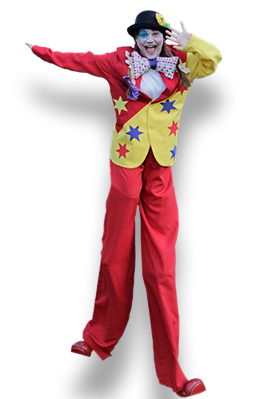 Echassier clown pour animations de rue - Spectacles de rue pour vos festivités en Hautes Pyrénées (65), Gers (32), Landes (40) et Pyrénées-Atlantiques (64)